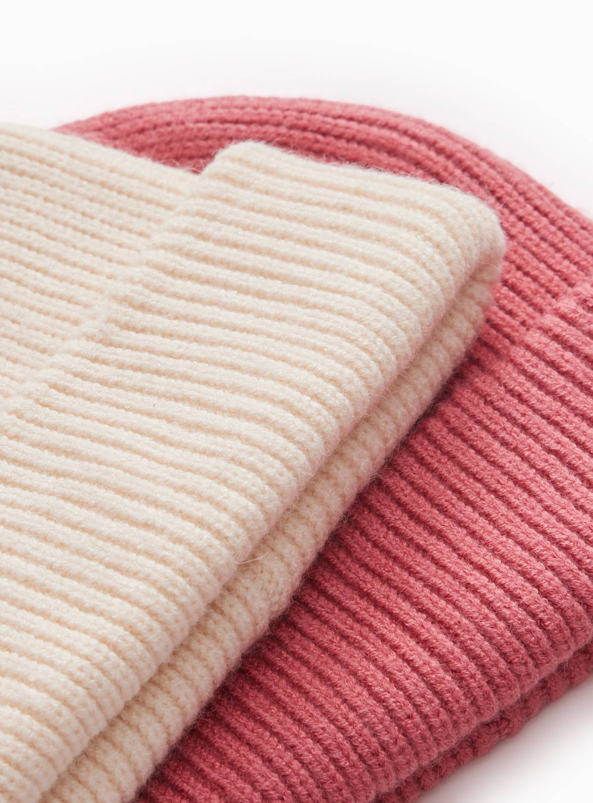 Pink & Neutral Ribbed Knitted Beanie Hats 2-Pack 1-2 years - Image 2